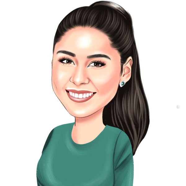 A cartoon of a woman wearing a green shirt and smiling.