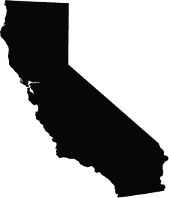 Black silhouette map of California.