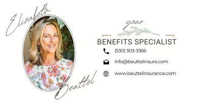 Business card of Elizabeth Beuttel, a benefits specialist, with a photo and contact details.