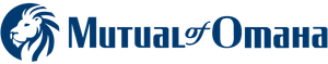 Mutual of Omaha logo featuring a blue lion's head in a circle and text.