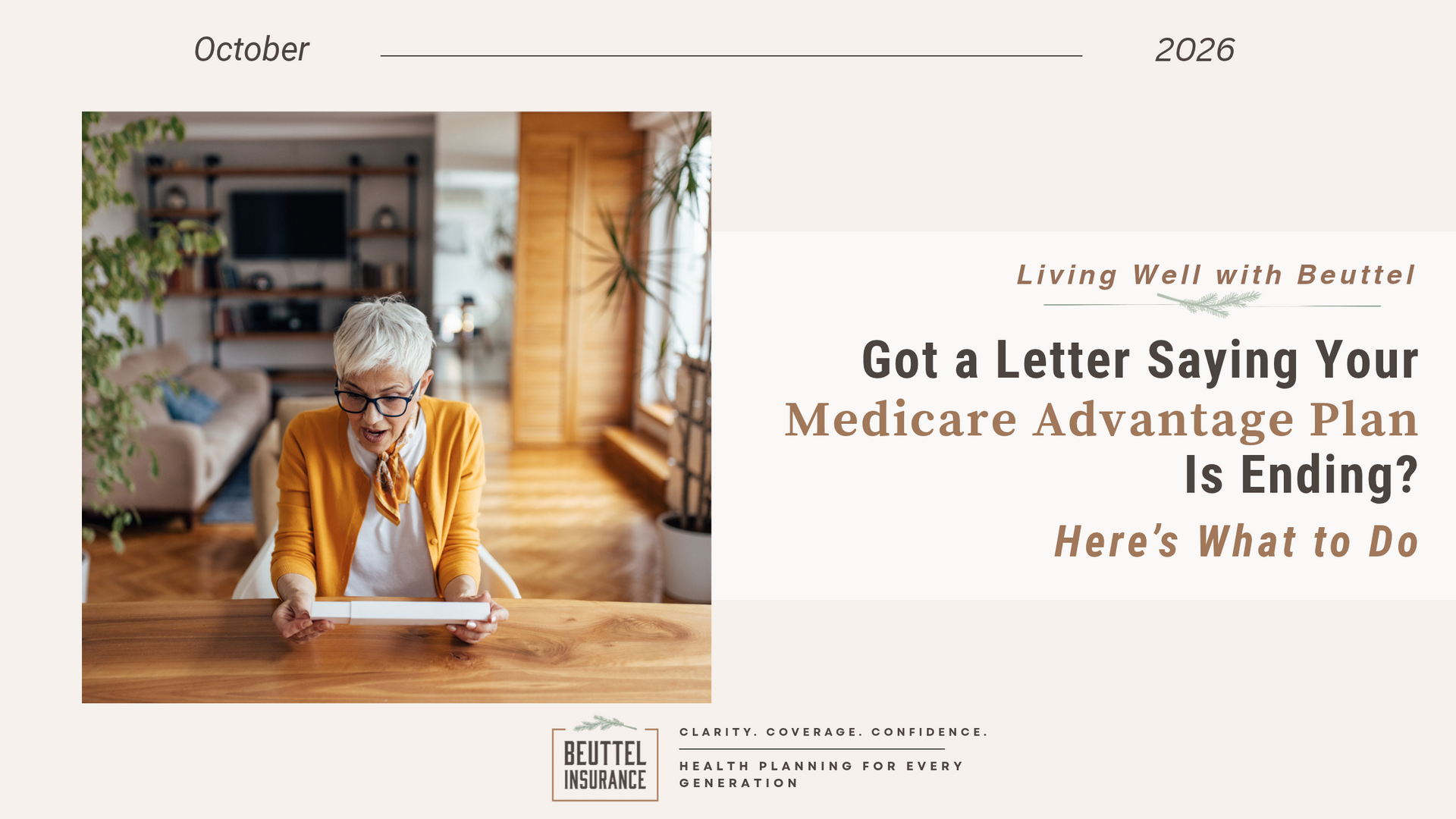 Medicare brochure cover with a woman reading paperwork beside the text “What to Do When Your Medicare Advantage Plan Ends”