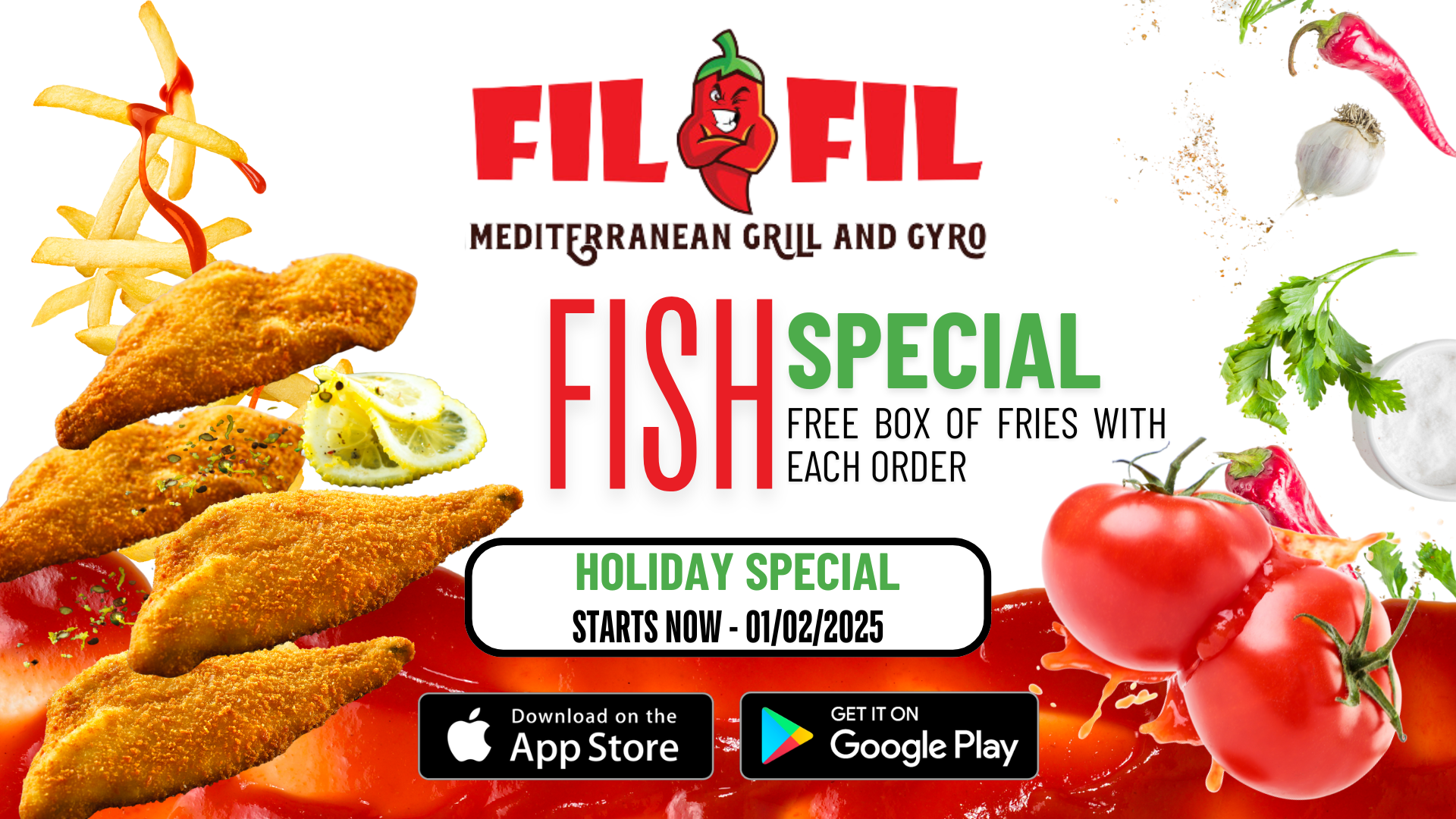 A poster for a restaurant advertising a fish special