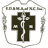 Black-and-white F.D. & M. of N.C. Inc. emblem with caduceus and cross inside a shield