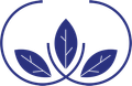 Three blue leaves are in a circle on a white background.
