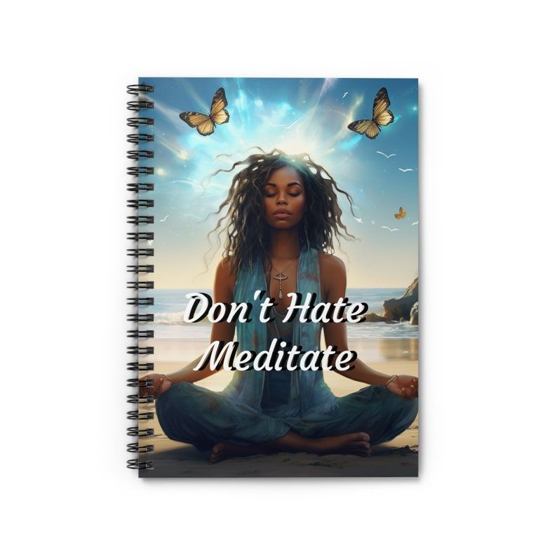 Spiral Notebook - Ruled Line, Black Goddess Meditating on Beach