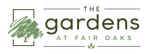 Logo for The Gardens at Fair Oaks with green tree icon and brown text on white background