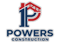 Logo for Powers Construction, featuring a red roof combined with a dark blue letter P, followed by the company name.