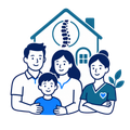 Healthcare checklist with heartbeat, x-ray, and medical icons in blue circular design