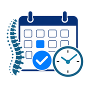 Blue calendar with check mark and clock, suggesting scheduled tasks or reminders
