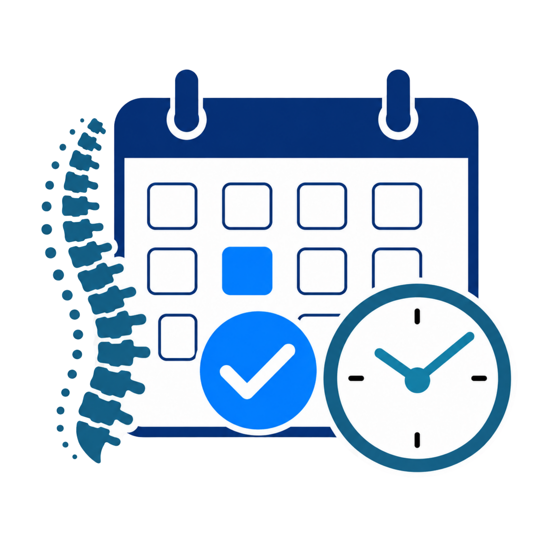 Blue calendar with check mark and clock, suggesting scheduled tasks or reminders