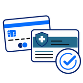 Blue and white payment cards with a shield and checkmark, suggesting secure verification