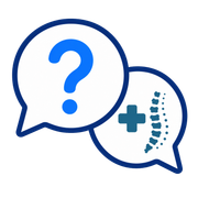 Two overlapping speech bubbles with a question mark, plus sign, and sound-wave icon in blue.