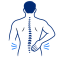 Illustration of a person’s back with a highlighted spine and lower back pain marks