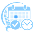 Blue calendar with clock and checkmark, suggesting a schedule or reminder icon