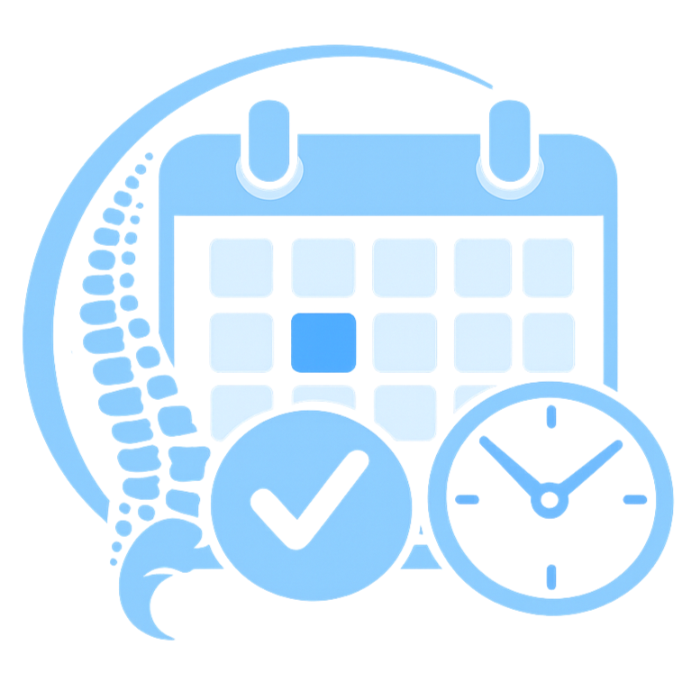 Blue calendar with clock and checkmark, suggesting a schedule or reminder icon