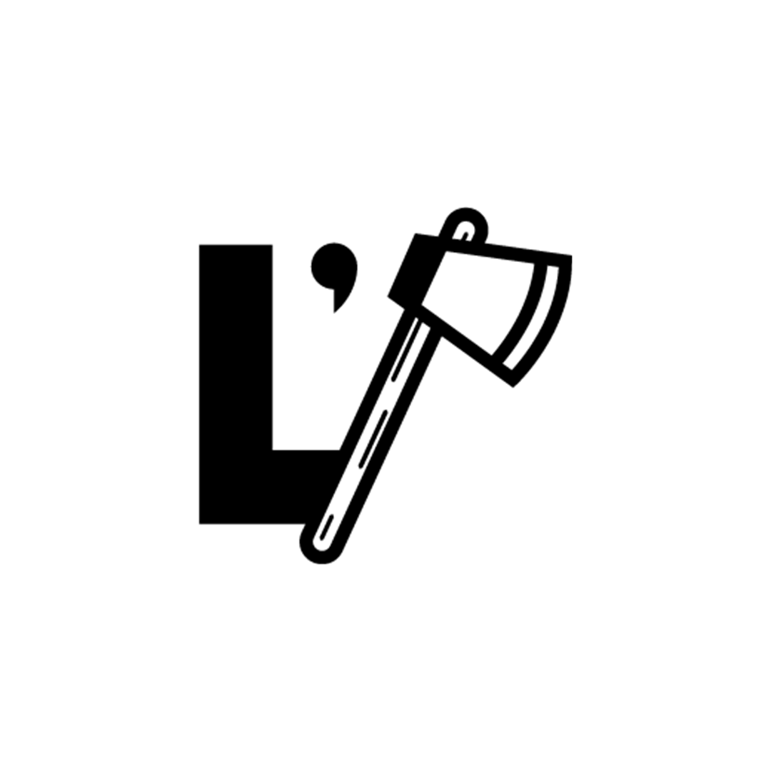 Black capital L with a white axe icon overlaid on a white background.
