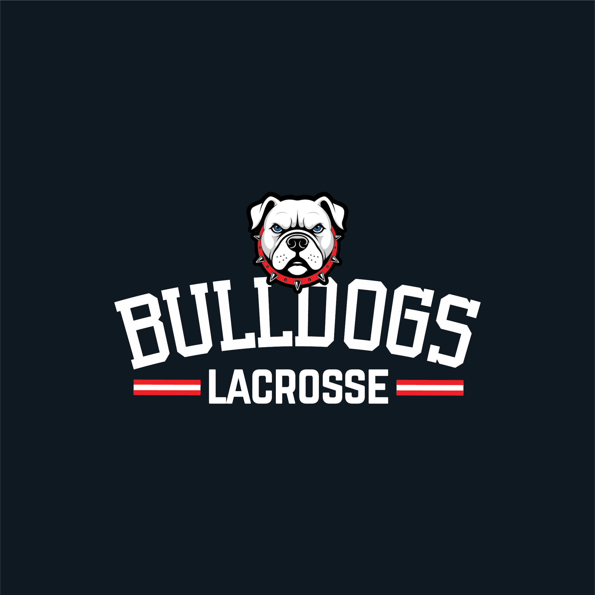 Bulldogs Lacrosse logo with a white bulldog head above bold white text on a dark background