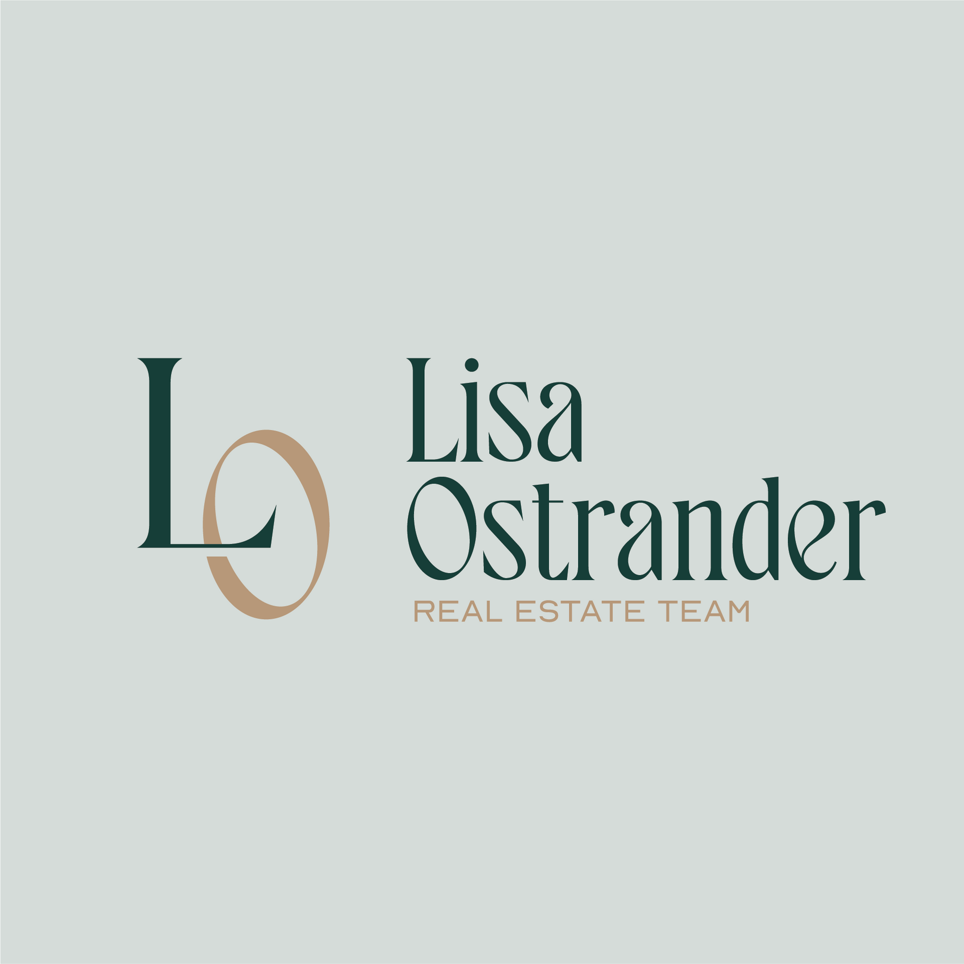Lisa Ostrander Real Estate Team logo in teal and tan on a light gray background
