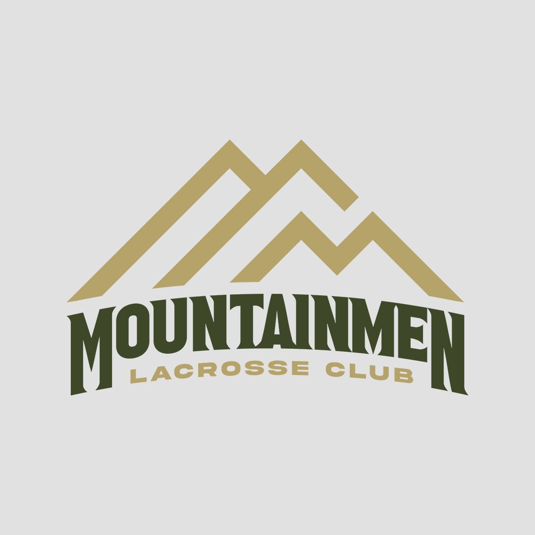 Mountainmen Lacrosse Club logo with gold mountains and dark green text on a light background