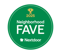 2025 Nextdoor Neighborhood FAVE award badge in green and gold with a trophy icon
