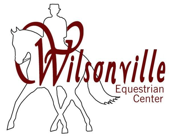 Logo for Wilsonville Equestrian Center featuring a dark red equestrian silhouette over a line-art horse and rider.