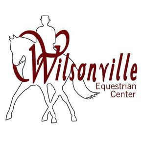 Logo for Wilsonville Equestrian Center, featuring a maroon outline of a person riding a horse.