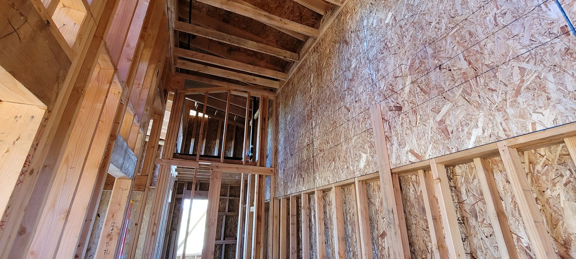 Interior view of a building under construction. 