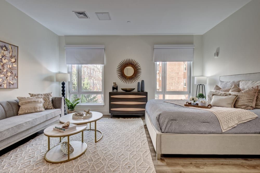 There is a large bed in the middle of the room.