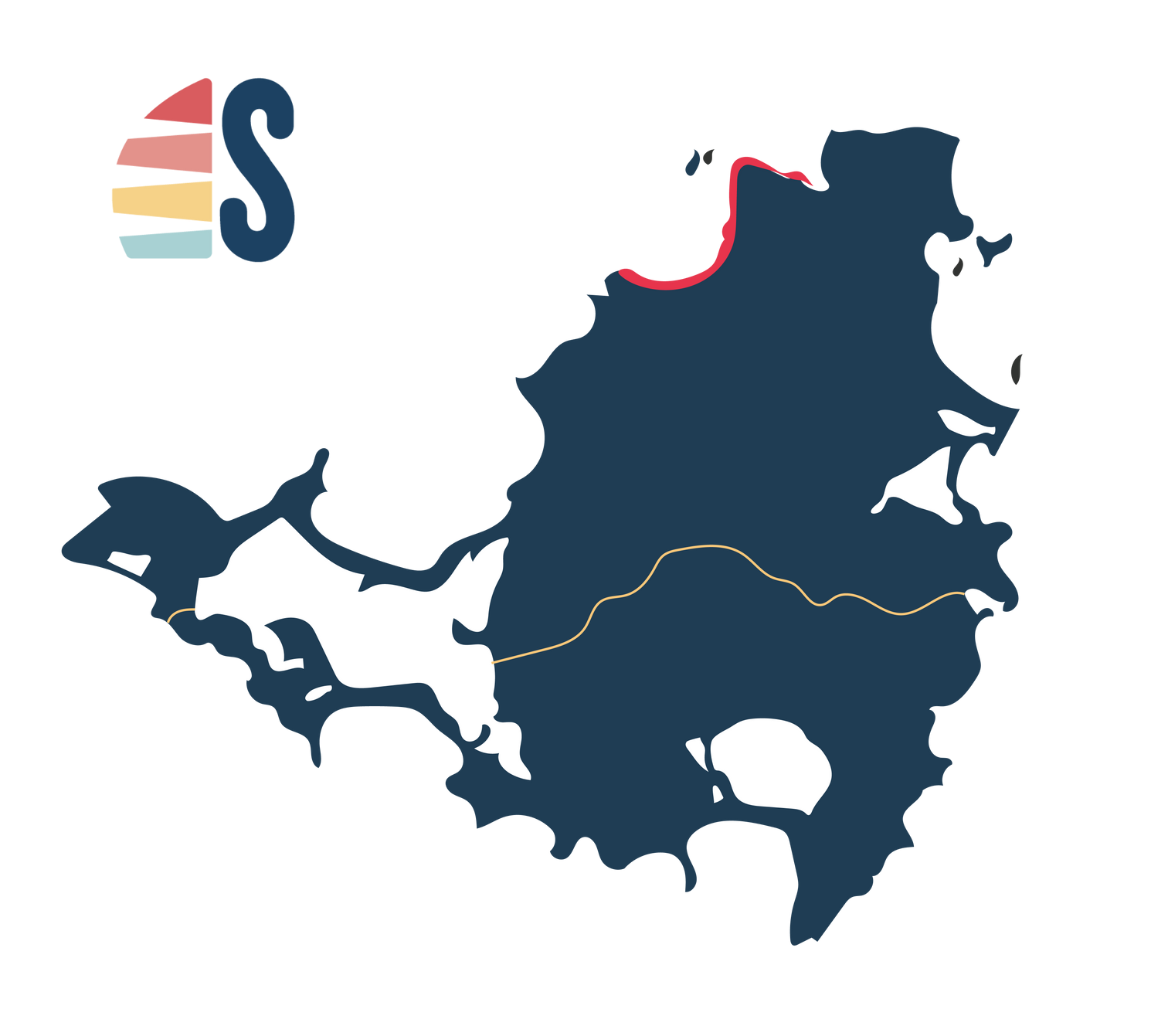Map of Sint Maarten with a red highlighted northern coastline and a retro