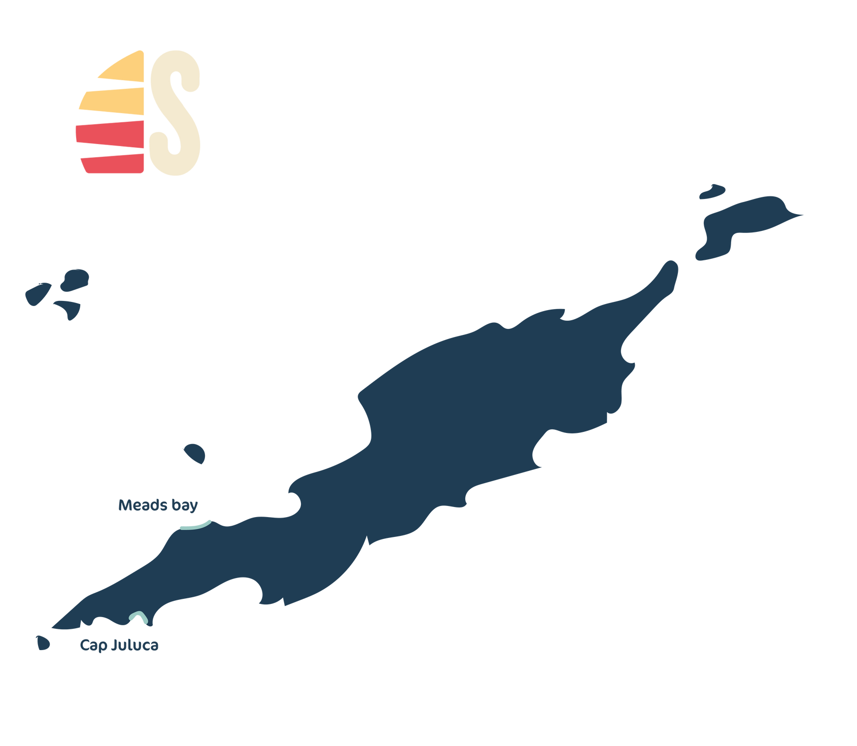 Map of the British Virgin Islands, dark blue on white, with 