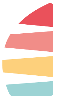 Four colorful horizontal blocks of red, pink, yellow, and blue, with rounded edges.