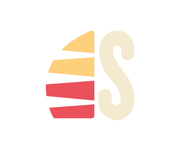 Logo with a stylized sailboat shape and the letter 