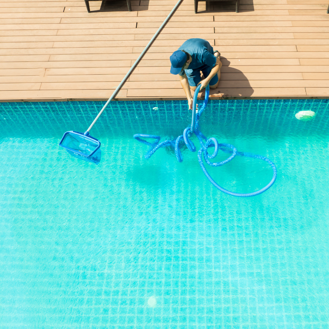 Maintenance professional completing pool maintenance