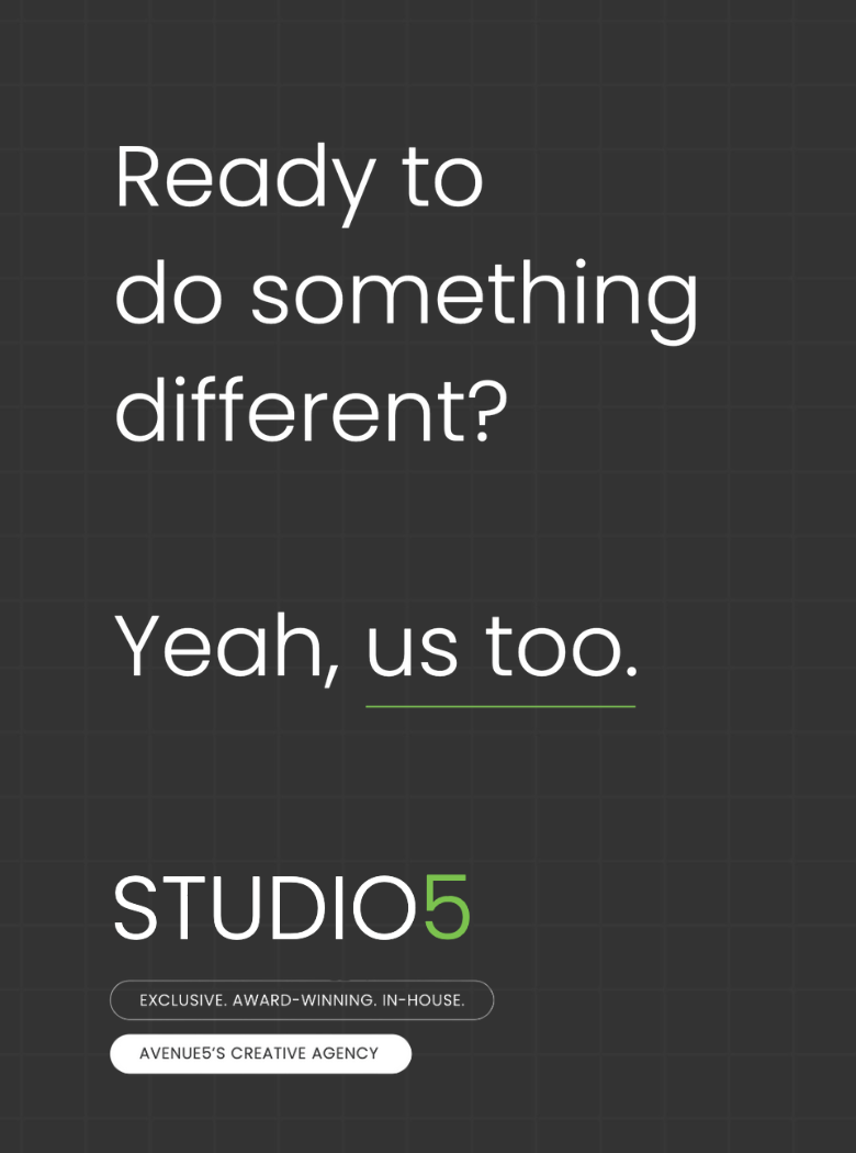 Dark ad with white text: “Ready to do something different? Yeah, us too.” and STUDIO5 logo.