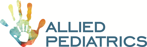 Allied Pediatrics logo with colorful handprint and blue text on white background
