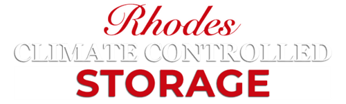 Rhodes Climate Controlled Storage logo in red and gray text