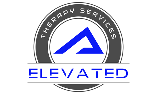 Elevated Therapy Services logo with blue geometric triangle and gray circular text