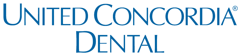The logo for united concordia dental is blue and white