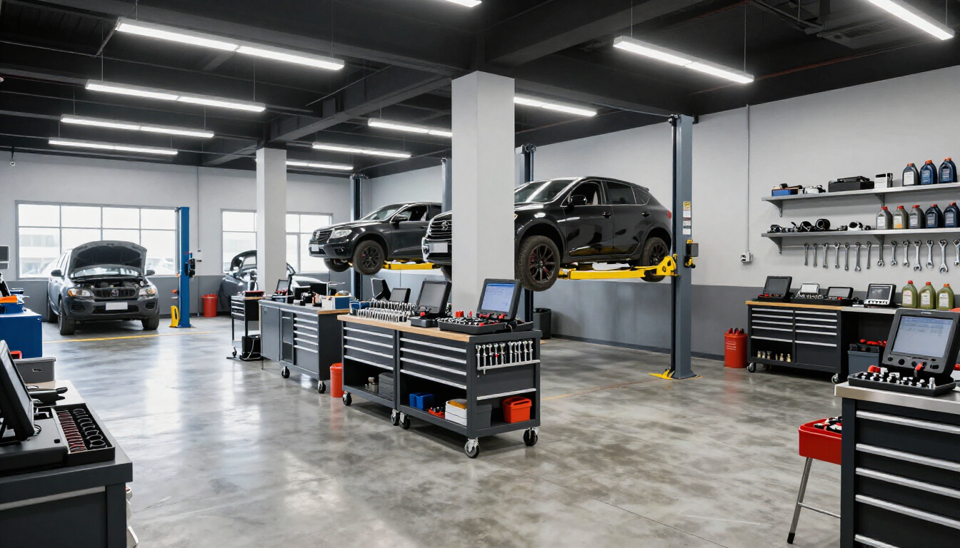 Mechanic performing an oil change on a modern vehicle
