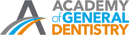 The logo for the academy of general dentistry is blue and orange.