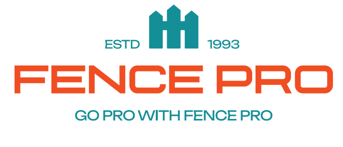 Logo for Fence Pro, established 1993, with a teal fence icon and orange text reading