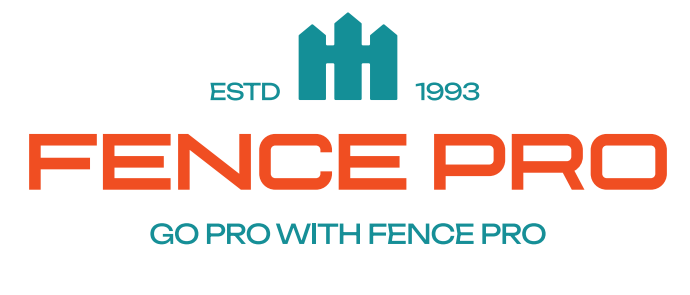 Logo for Fence Pro, featuring a teal fence icon, establishment date 1993, and the slogan