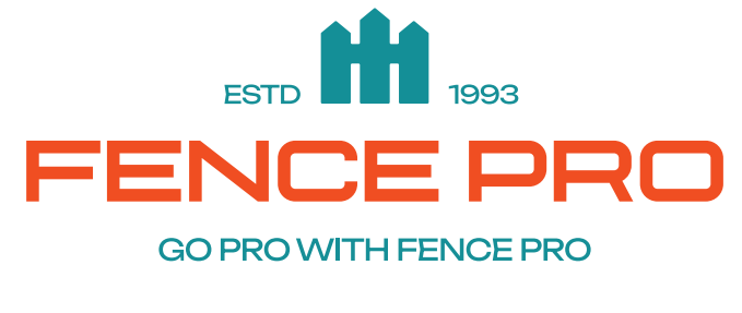 Logo for Fence Pro established in 1993 with a teal fence icon and orange text