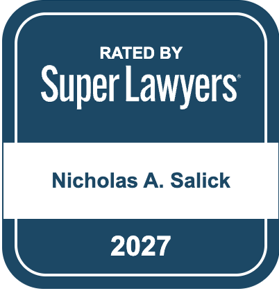 Super Lawyers rated badge for Nicholas A. Salick, 2027, blue and white