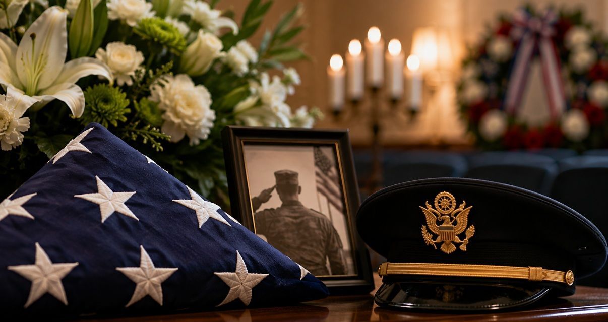 Veterans memorial display at a funeral home in Warman, SK.