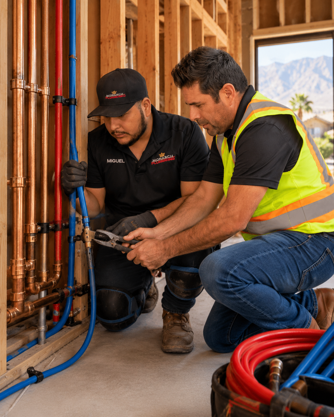 Monarch team performing house repiping services in a bay area home
