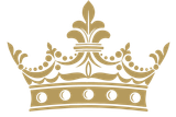 Gold crown with pearl-like circles and ornate fleur-de-lis details on a white background