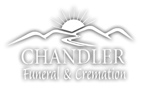 Chandler logo with mountains, sun, and text in gold.