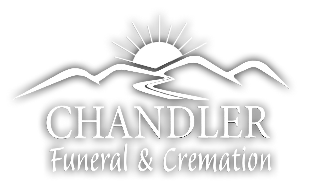 Chandler logo featuring a golden sun rising over mountains, and a river below.