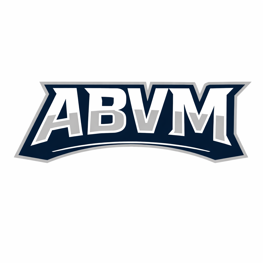 ABVM logo in navy and white with a curved underline